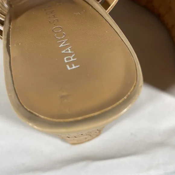 Franco Sarto Tan Leather Slip-On Wedge Sandals Rosely Size. 8