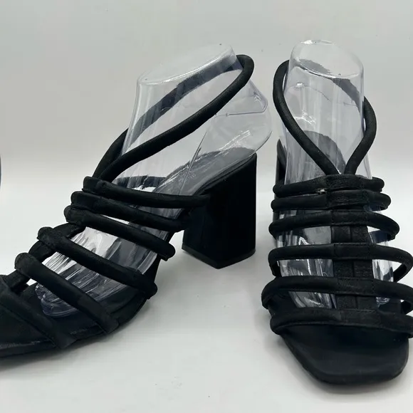 Free People Colette Cinched Strappy black leather Chunky BoHo Heel Sandals 38.5