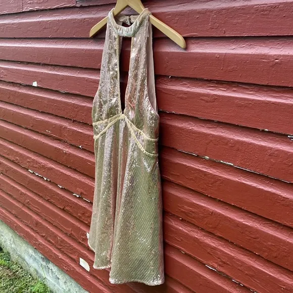 Free People Film Noir Sequin Mini Dress in Rose Gold Women's Size 8