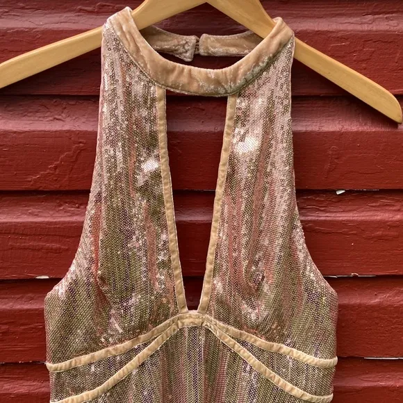 Free People Film Noir Sequin Mini Dress in Rose Gold Women's Size 8