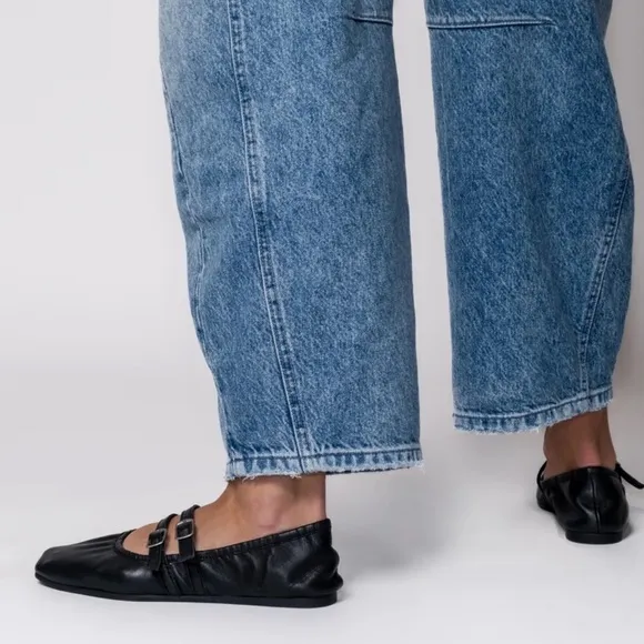 Free People Gemini Black Soft Leather Flats New!