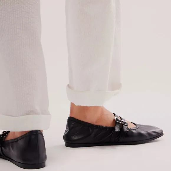 Free People Gemini Black Soft Leather Flats New!