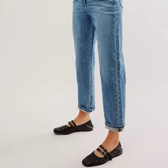 Free People Gemini Black Soft Leather Flats New!