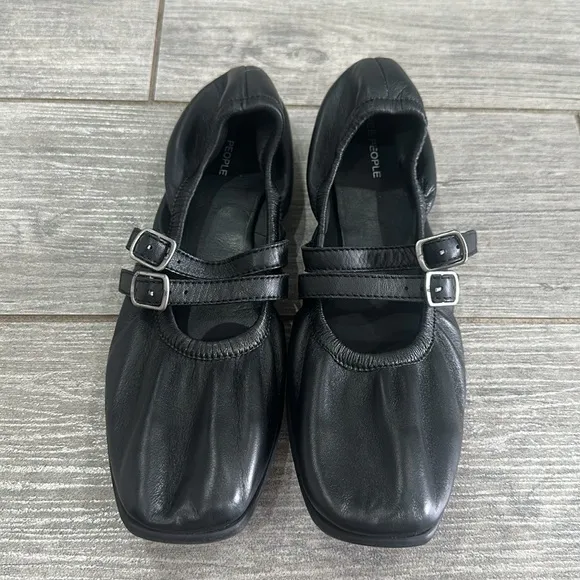 Free People Gemini Black Soft Leather Flats New!