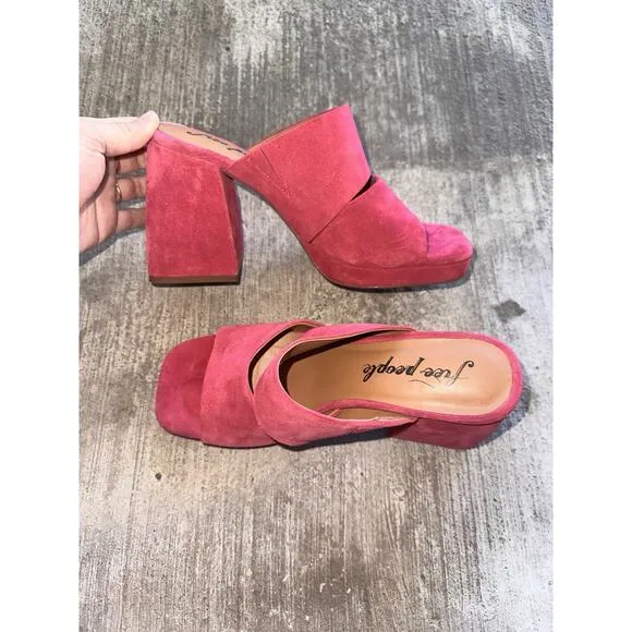 Free People Love Is Everywhere Platform Mule Sandal Heel Fuchsia Pink Sz 8.5 39