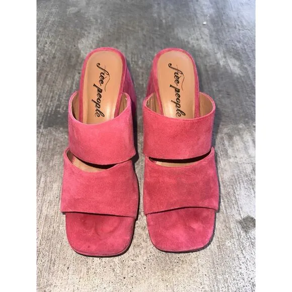 Free People Love Is Everywhere Platform Mule Sandal Heel Fuchsia Pink Sz 8.5 39
