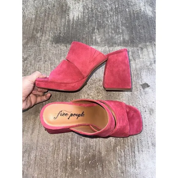 Free People Love Is Everywhere Platform Mule Sandal Heel Fuchsia Pink Sz 8.5 39