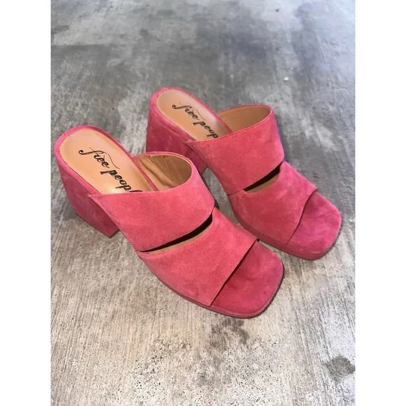 Free People Love Is Everywhere Platform Mule Sandal Heel Fuchsia Pink Sz 8.5 39
