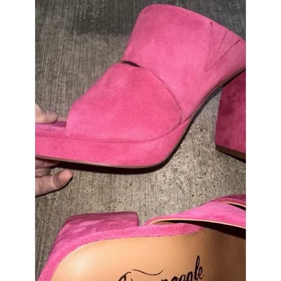 Free People Love Is Everywhere Platform Mule Sandal Heel Fuchsia Pink Sz 8.5 39