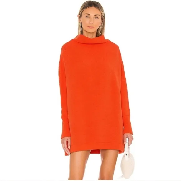 Free People * Ottoman Slouchy Pullover Tunic Sweater size XS Orange