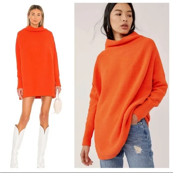 Free People * Ottoman Slouchy Pullover Tunic Sweater size XS Orange