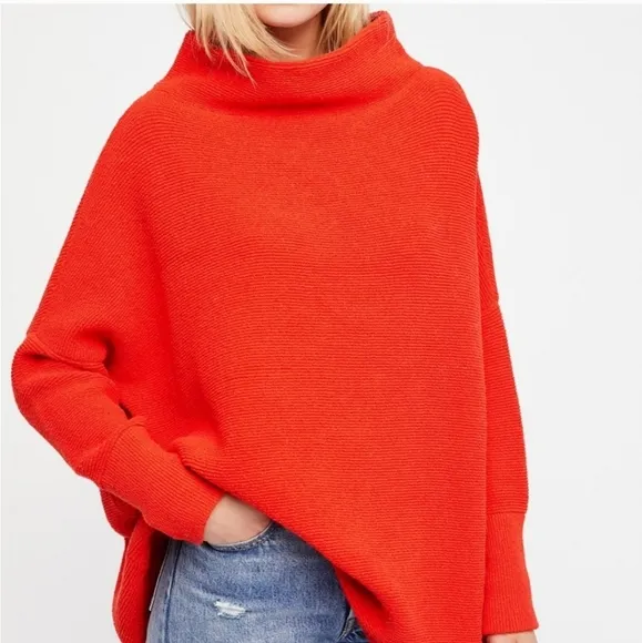 Free People * Ottoman Slouchy Pullover Tunic Sweater size XS Orange