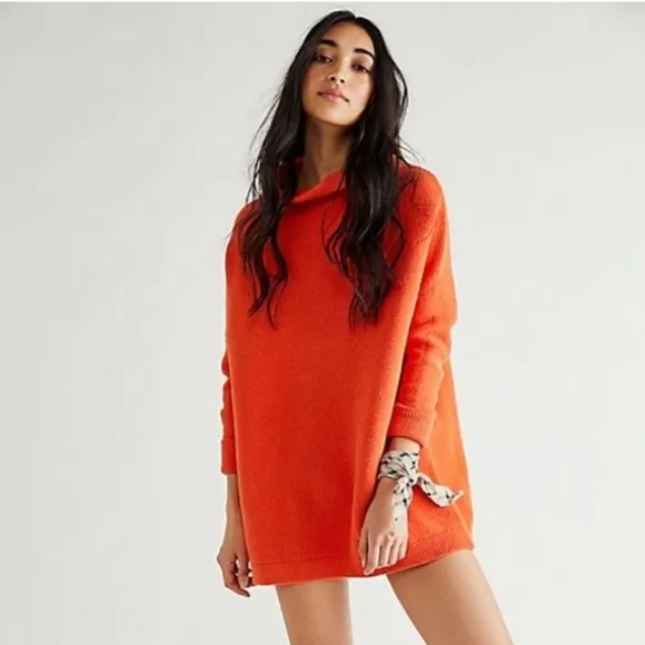 Free People * Ottoman Slouchy Pullover Tunic Sweater size XS Orange