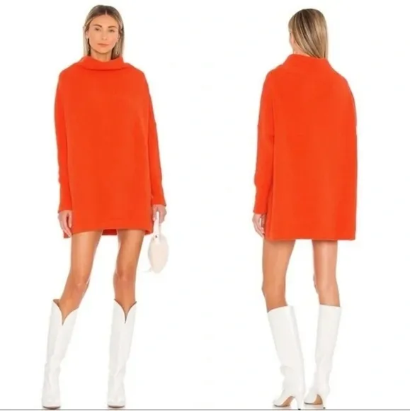Free People * Ottoman Slouchy Pullover Tunic Sweater size XS Orange