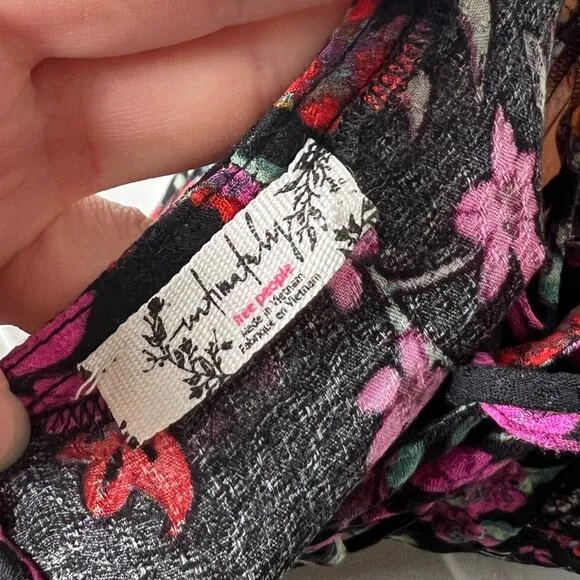 Free People There She Goes Printed Maxi Slip in Black Combo S