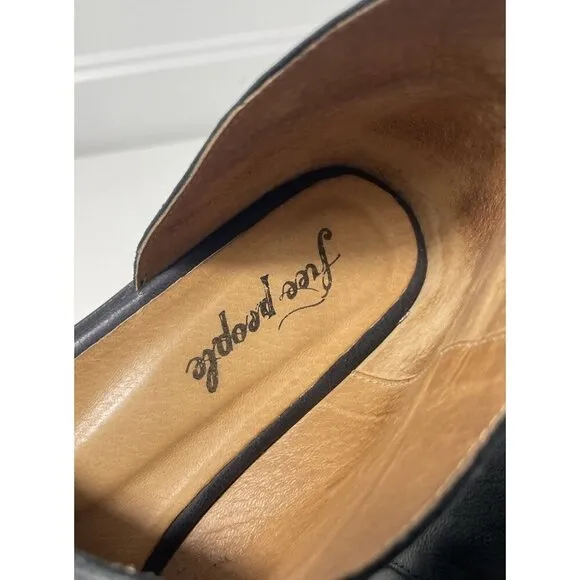Free People Women's Leather Royale D’orsay Flats Navy Blue Classic Shoes $198 41