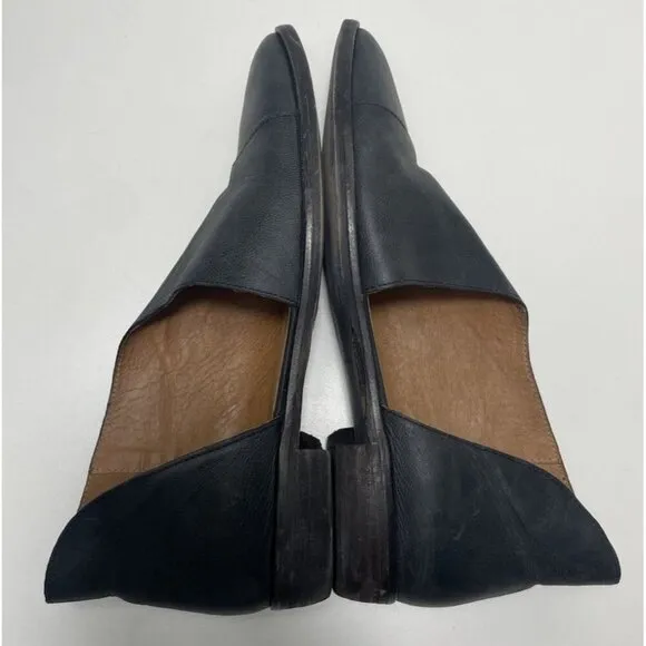 Free People Women's Leather Royale D’orsay Flats Navy Blue Classic Shoes $198 41