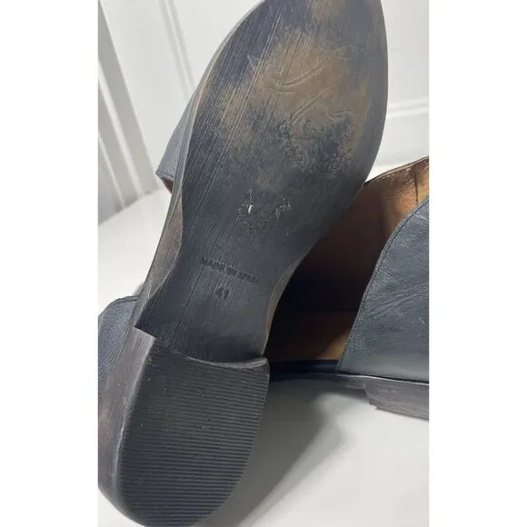 Free People Women's Leather Royale D’orsay Flats Navy Blue Classic Shoes $198 41