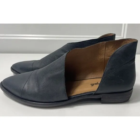 Free People Women's Leather Royale D’orsay Flats Navy Blue Classic Shoes $198 41