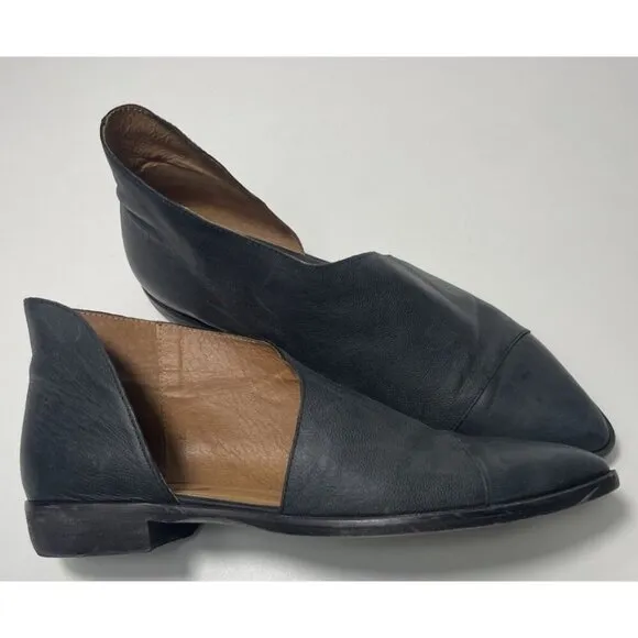 Free People Women's Leather Royale D’orsay Flats Navy Blue Classic Shoes $198 41
