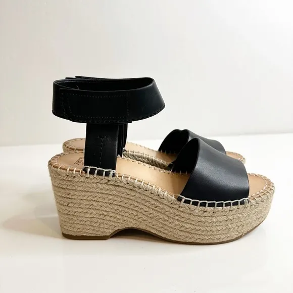Frye and Co Amber Espadrille Platform Wedge Sandals Black Leather Women's 6