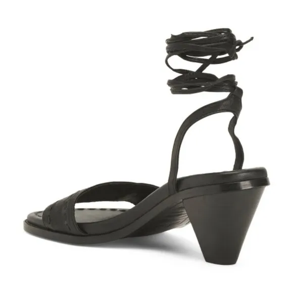 FRYE Black Leather Estelle Ankle Tie Sandals 5T7