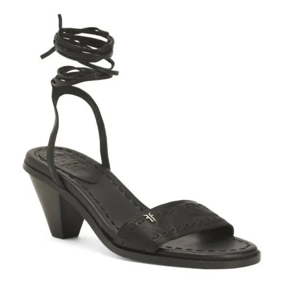 FRYE Black Leather Estelle Ankle Tie Sandals 5T7