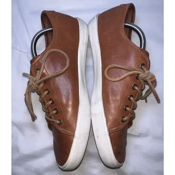 FRYE Brett Sneakers Mens Size 11 Cognac Brown Leather Laces Low Top Casual Shoes