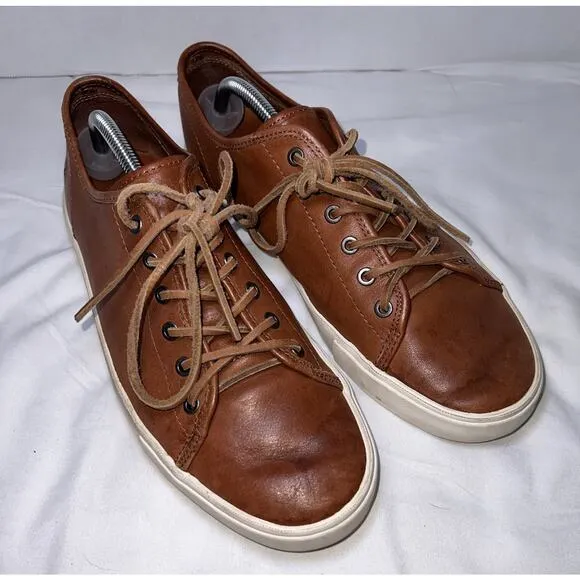 FRYE Brett Sneakers Mens Size 11 Cognac Brown Leather Laces Low Top Casual Shoes