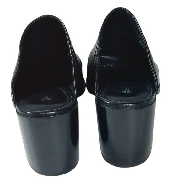 Frye Flynn Black Leather Pointed Toe Stack Heeled Mules Size 10 EUC Quiet Luxury