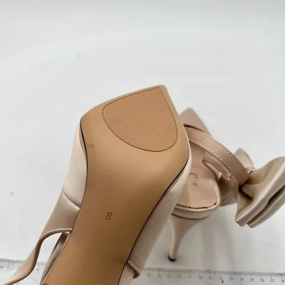 FSJ Beige Cute Pointed Toe Stiletto High Heel Pump Bowknot Slingback Dress Shoes
