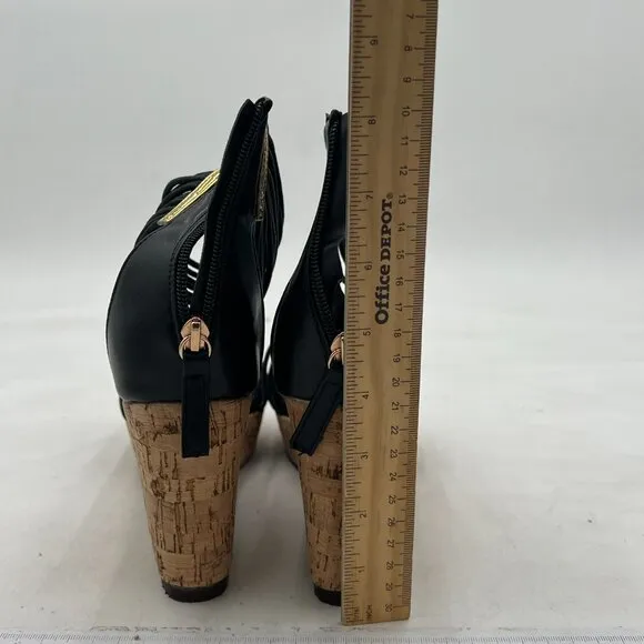 FSJ Black Wedge Sandals Low Platform Ankle Strap Open Toe Sandal Summer Shoes