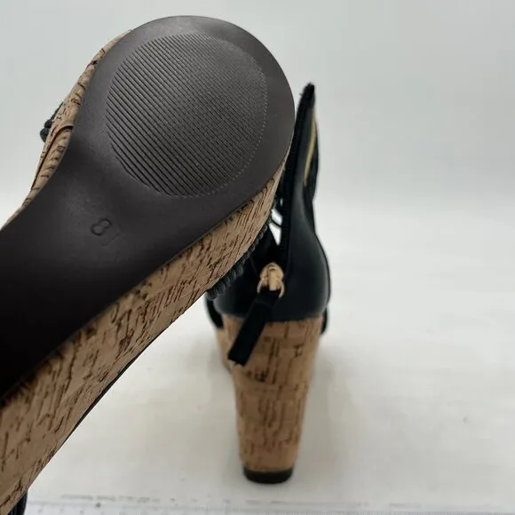 FSJ Black Wedge Sandals Low Platform Ankle Strap Open Toe Sandal Summer Shoes