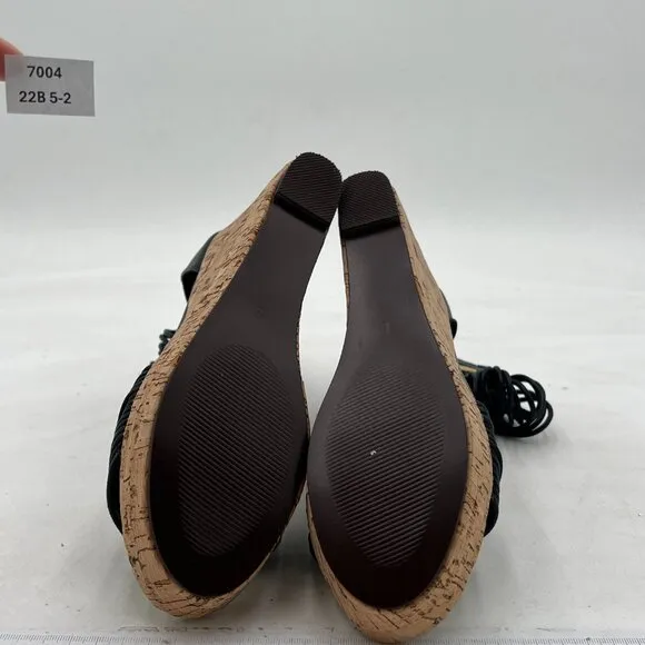FSJ Black Wedge Sandals Low Platform Ankle Strap Open Toe Sandal Summer Shoes