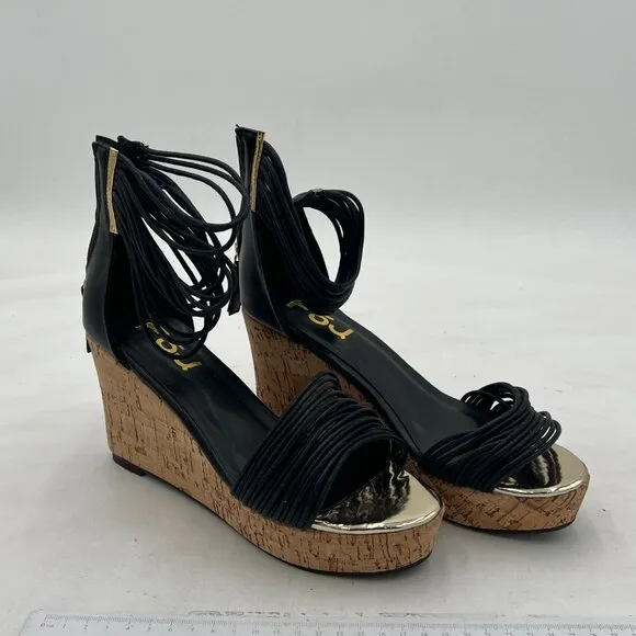 FSJ Black Wedge Sandals Low Platform Ankle Strap Open Toe Sandal Summer Shoes