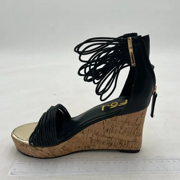 FSJ Black Wedge Sandals Low Platform Ankle Strap Open Toe Sandal Summer Shoes