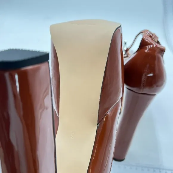 FSJ Brown Classy Ankle Strap Closed Toe Platform Chunky High Heel Night Pump