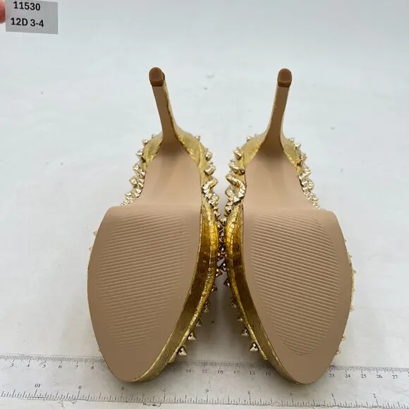 FSJ Golden Rivets Platform Heel Peep Toe Pumps High Heel Slip On Studded Shoes