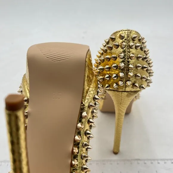 FSJ Golden Rivets Platform Heel Peep Toe Pumps High Heel Slip On Studded Shoes