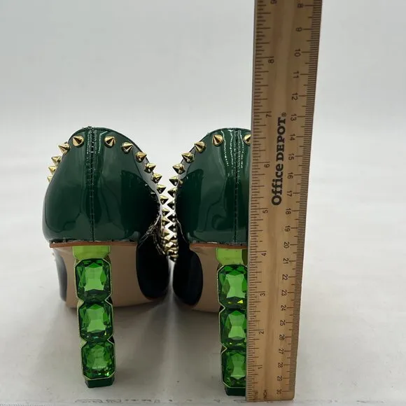 FSJ Green Gradient Jeweled High Heel Pointed Toe Pump Slip On Crystal Shoes