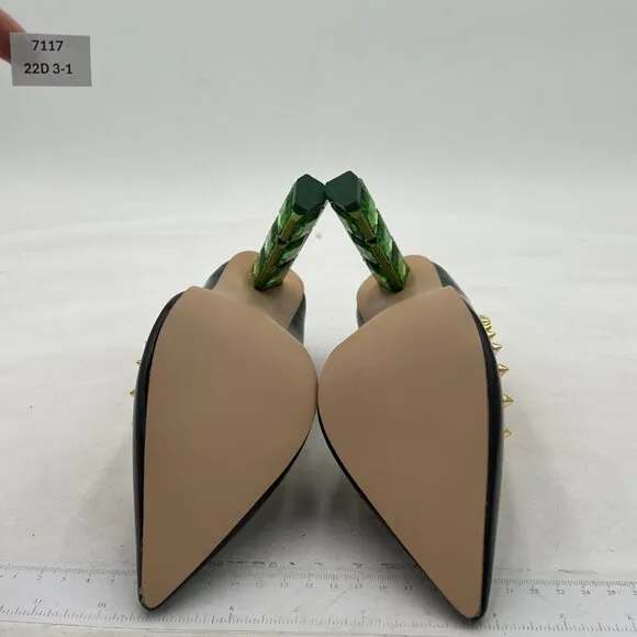 FSJ Green Gradient Jeweled High Heel Pointed Toe Pump Slip On Crystal Shoes