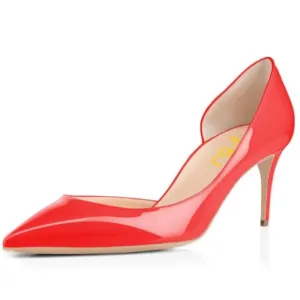 FSJ Women Basic Slip On D'Orsay Pumps Low Heels Pointed Toe Party Shoes Red