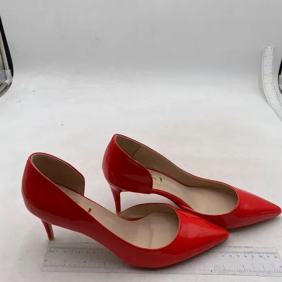 FSJ Women Basic Slip On D'Orsay Pumps Low Heels Pointed Toe Party Shoes Red