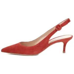 FSJ Women Classic Slingback Pumps Low Kitten Mid Heels Sandals Pointy Toe Red