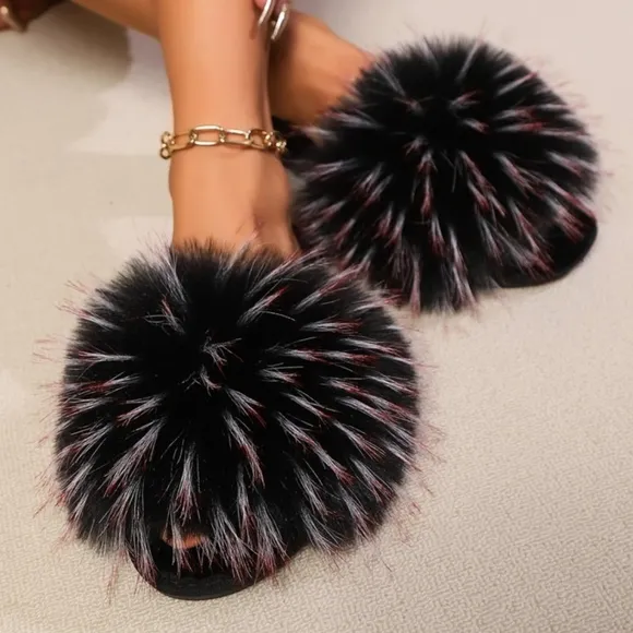 Fuzzy Flat Sandals with Open Toe