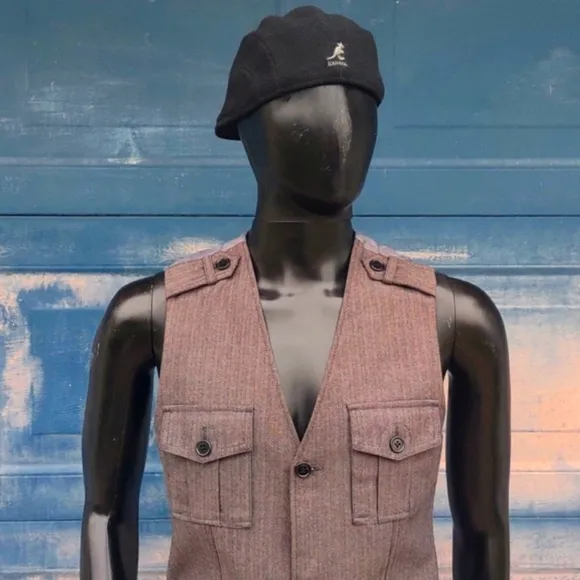 G by GUESS Men's Military Inspired herringbone Loaded Vest
