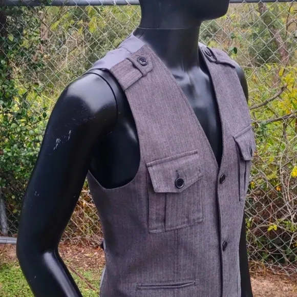 G by GUESS Men's Military Inspired herringbone Loaded Vest