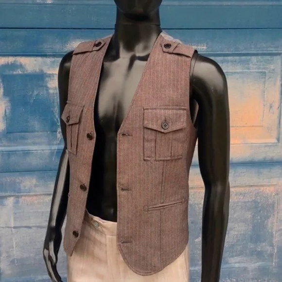 G by GUESS Men's Military Inspired herringbone Loaded Vest