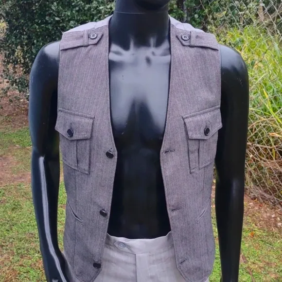 G by GUESS Men's Military Inspired herringbone Loaded Vest