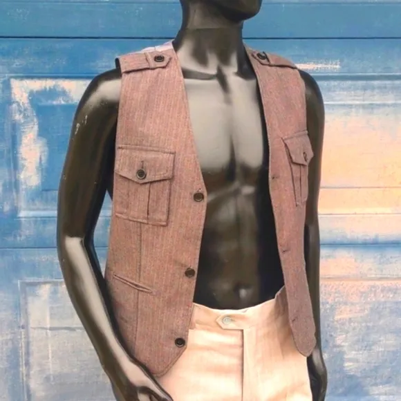 G by GUESS Men's Military Inspired herringbone Loaded Vest